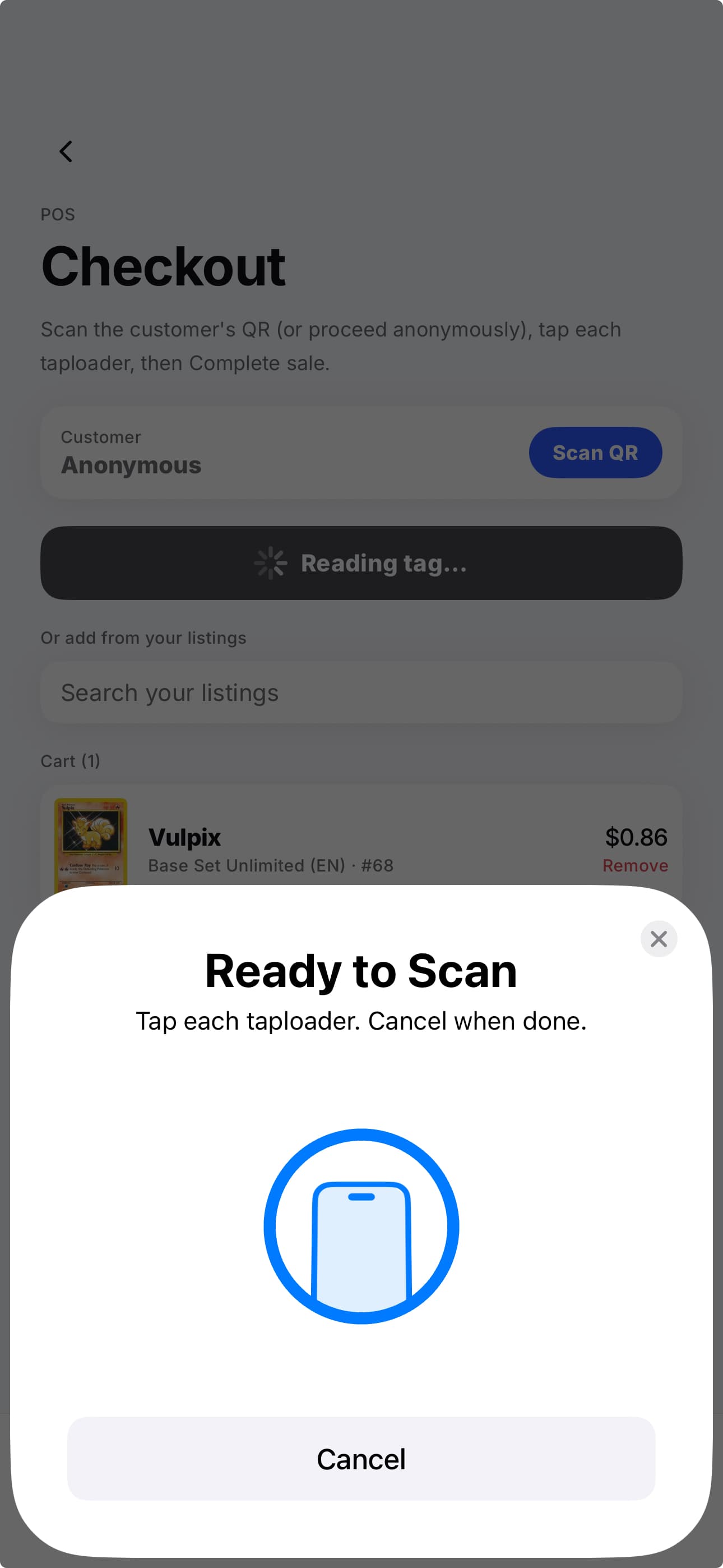 Tap each taploader to sell at checkout